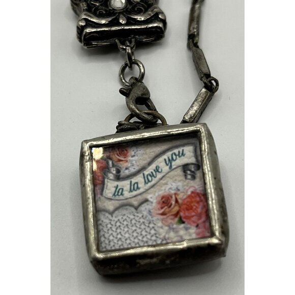 whimsical vintage Silver Pendant Necklace With Rose Design By Jewel Kade - Picture 6 of 10